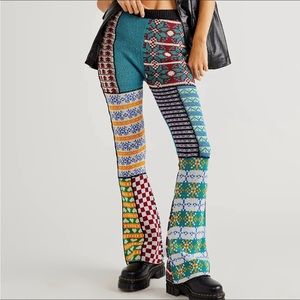 NEW The Ragged Priest x FP Holiday Combo Patchwork Mix Knit Fling Flare Pants XS